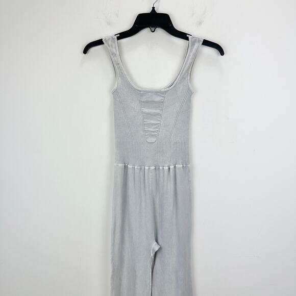 Free People Good Karma Flared Jumpsuit Athleisure Active Stretch Pilates Gray XS - Picture 9 of 11